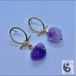 18K Gold Plated Amethyst Crystal Earrings
